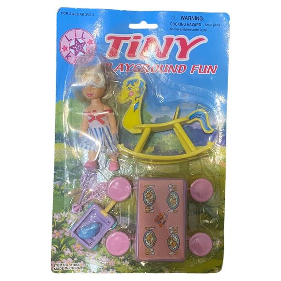VTG 90s 4” Lil Kidz Tiny Playground Fun W/ Accessory Pieces & Kelly Clone Doll - Picture 1 of 7